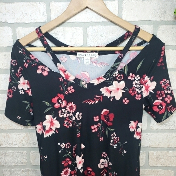 EYE CANDY Floral Open Shoulder Stretch Dress Size L - Picture 4 of 6